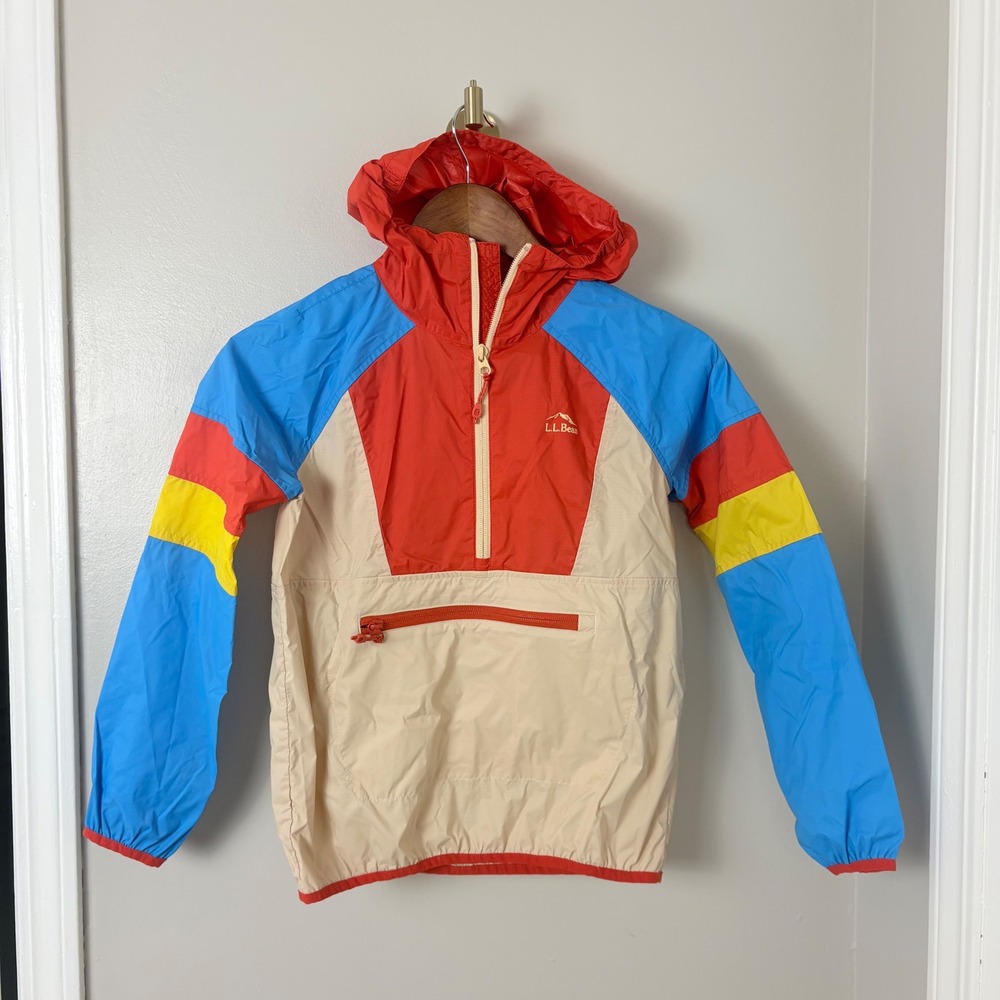 L.L. Bean Anorak Kids 8 Multicolor Colorblock Hooded Windbreaker Rain Jacket